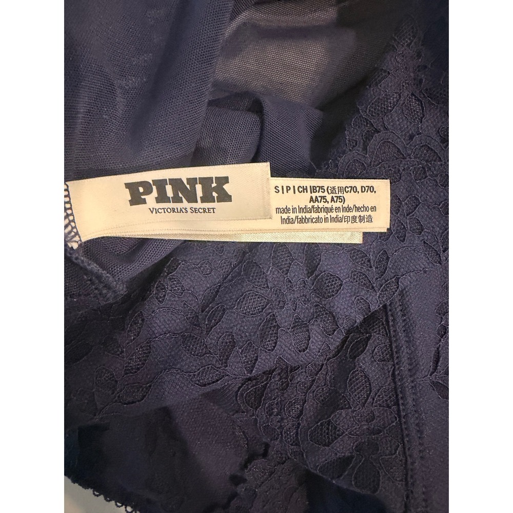 PINK Victoria's Secret Navy Blue Floral Lace Corset Top Small‎ Sheer Mesh Back - Picture 4 of 8